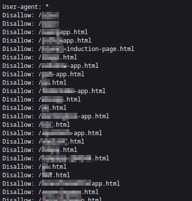 A robots.txt file, showing many lines of portal URL addresses